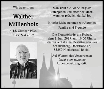 Anzeige von Walther Müllenholz von Kölner Stadt-Anzeiger / Kölnische Rundschau / Express
