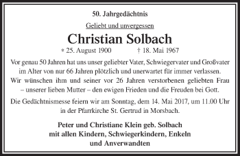 Anzeige von Christian Solbach von  Lokalanzeiger 