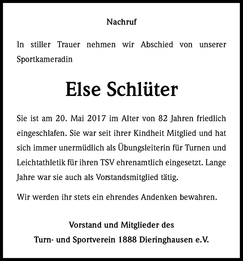  Traueranzeige für Else Schlüter vom 27.05.2017 aus Kölner Stadt-Anzeiger / Kölnische Rundschau / Express