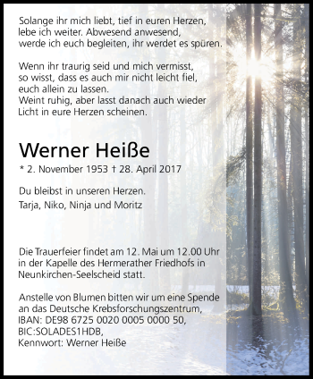 Anzeige von Werner Heiße von Kölner Stadt-Anzeiger / Kölnische Rundschau / Express
