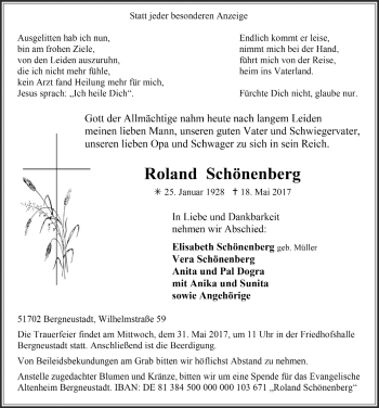 Anzeige von Roland Schönenberg von  Anzeigen Echo 