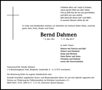 Anzeige von Bernd Dahmen von Kölner Stadt-Anzeiger / Kölnische Rundschau / Express