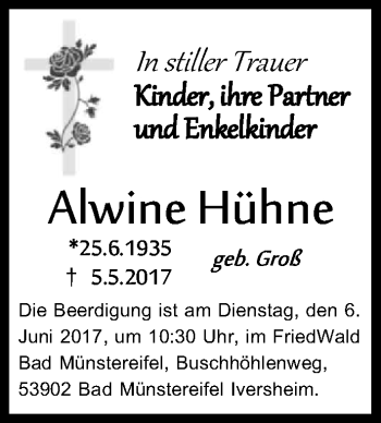 Anzeige von Alwine Hühne von Kölner Stadt-Anzeiger / Kölnische Rundschau / Express