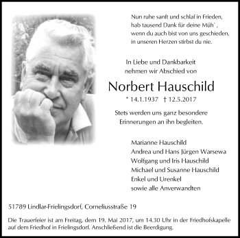Anzeige von Norbert Hauschild von Kölner Stadt-Anzeiger / Kölnische Rundschau / Express