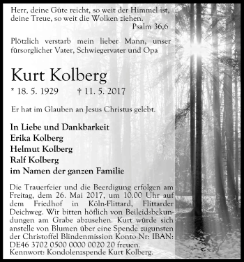 Anzeige von Kurt Kolberg von Kölner Stadt-Anzeiger / Kölnische Rundschau / Express