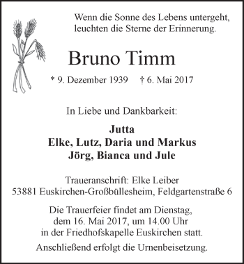 Anzeige von Bruno Timm von  Blickpunkt Euskirchen 
