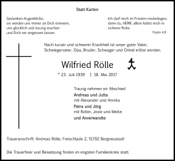 Anzeige von Wilfried Rölle von Kölner Stadt-Anzeiger / Kölnische Rundschau / Express