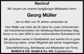 Anzeige von Georg Müller von Kölner Stadt-Anzeiger / Kölnische Rundschau / Express