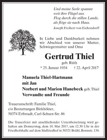Anzeige von Gertrud Thiel von  Werbepost 