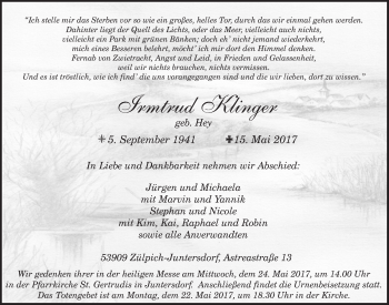 Anzeige von Irmtrud Klinger von  Blickpunkt Euskirchen 