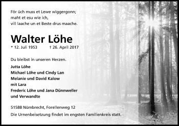 Anzeige von Walter Löhe von Kölner Stadt-Anzeiger / Kölnische Rundschau / Express