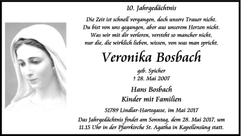 Anzeige von Veronika Bosbach von Kölner Stadt-Anzeiger / Kölnische Rundschau / Express