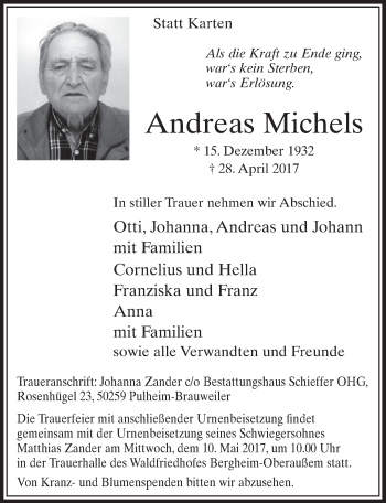 Anzeige von Andreas Michels von  Sonntags-Post 