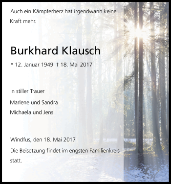 Anzeige von Burkhard Klausch von Kölner Stadt-Anzeiger / Kölnische Rundschau / Express