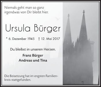 Anzeige von Ursula Bürger von  Bergisches Handelsblatt 