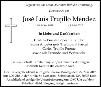 Anzeige von Jose Luis Trujillo Mendez von Kölner Stadt-Anzeiger / Kölnische Rundschau / Express