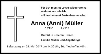 Anzeige von Anna Müller von Kölner Stadt-Anzeiger / Kölnische Rundschau / Express