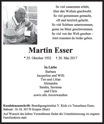 Anzeige von Martin Esser von  Sonntags-Post 