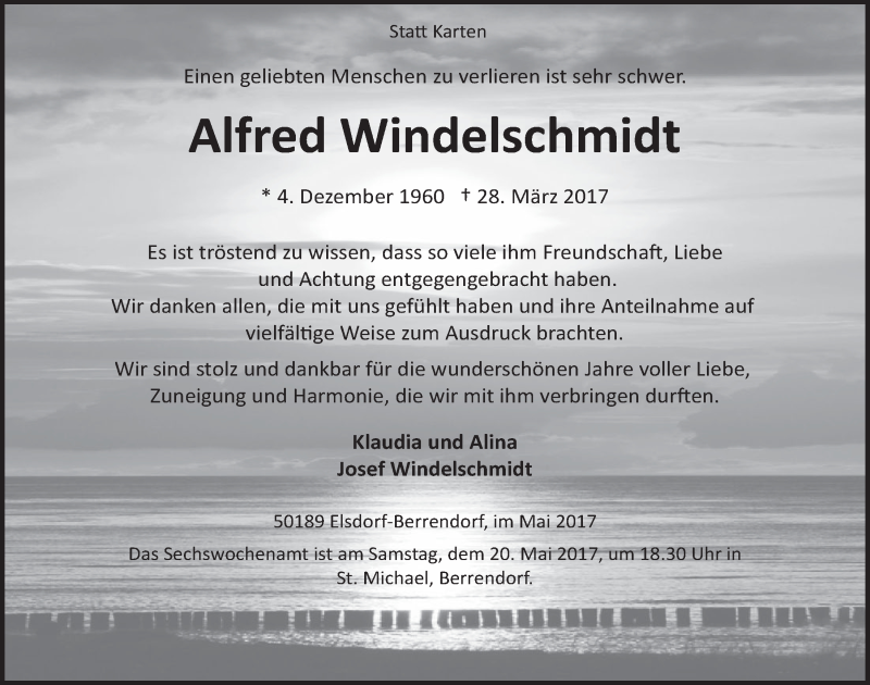  Traueranzeige für Alfred Windelschmidt vom 10.05.2017 aus  Werbepost 