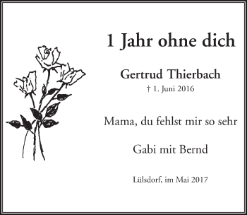 Anzeige von Gertrud Thierbach von  Extra Blatt 