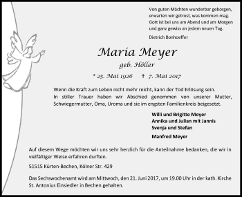 Anzeige von Maria Meyer von Kölner Stadt-Anzeiger / Kölnische Rundschau / Express