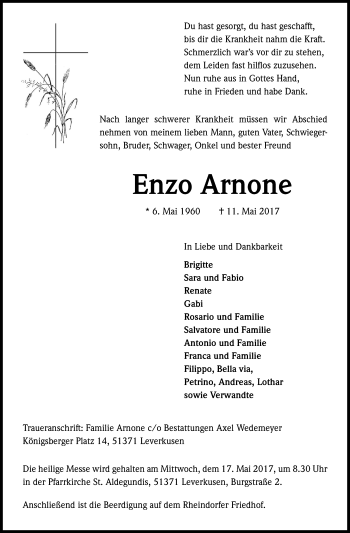 Anzeige von Enzo Arnone von Kölner Stadt-Anzeiger / Kölnische Rundschau / Express