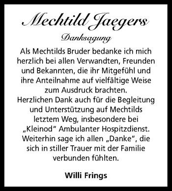 Anzeige von Mechtild Jaegers von Kölner Stadt-Anzeiger / Kölnische Rundschau / Express