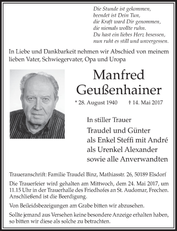 Anzeige von Manfred Geußenhainer von  Sonntags-Post 