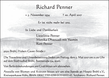 Anzeige von Richard Penner von  Schlossbote/Werbekurier 