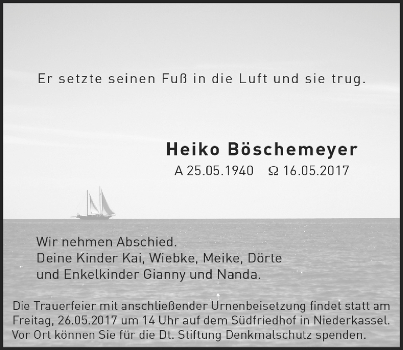  Traueranzeige für Heiko Böschemeyer vom 24.05.2017 aus  Extra Blatt 