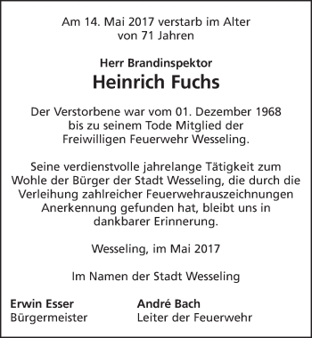 Anzeige von Heinrich Fuchs von  Schlossbote/Werbekurier 