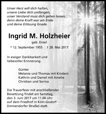 Anzeige von Ingrid M. Holzheier von Kölner Stadt-Anzeiger / Kölnische Rundschau / Express