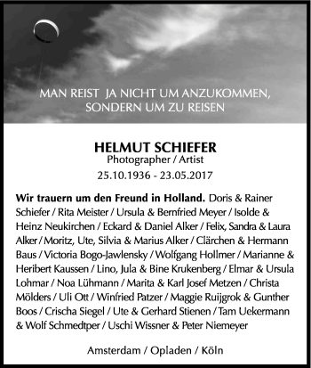 Anzeige von Helmut Schiefer von Kölner Stadt-Anzeiger / Kölnische Rundschau / Express