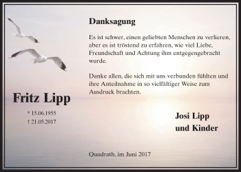 Anzeige von Fritz Lipp von  Sonntags-Post 