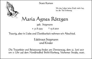 Anzeige von Maria Agnes Röttgen von  Schlossbote/Werbekurier 