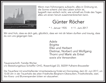 Anzeige von Günter Röcher von  Sonntags-Post 