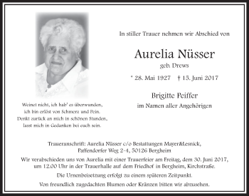 Anzeige von Aurelia Nüsser von  Sonntags-Post 