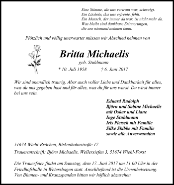Anzeige von Britta Michaelis von Kölner Stadt-Anzeiger / Kölnische Rundschau / Express