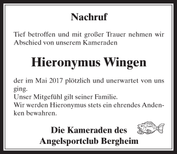 Anzeige von Hieronymus Wingen von  Werbepost 