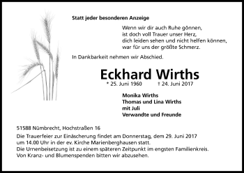 Anzeige von Eckhard Wirths von Kölner Stadt-Anzeiger / Kölnische Rundschau / Express