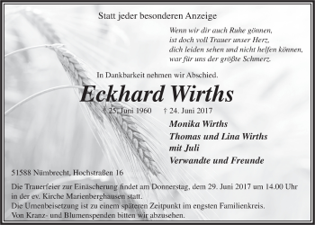 Anzeige von Eckhard Wirths von  Lokalanzeiger 
