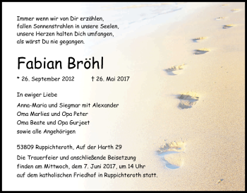 Anzeige von Fabian Bröhl von Kölner Stadt-Anzeiger / Kölnische Rundschau / Express