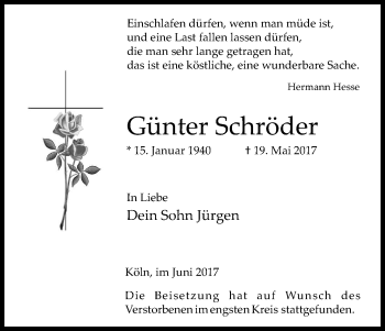 Anzeige von Günter Schröder von Kölner Stadt-Anzeiger / Kölnische Rundschau / Express