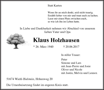 Anzeige von Klaus Holzhausen von  Anzeigen Echo 