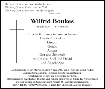 Anzeige von Wilfrid Boukes von Kölner Stadt-Anzeiger / Kölnische Rundschau / Express