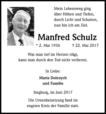 Anzeige von Manfred Schulz von Kölner Stadt-Anzeiger / Kölnische Rundschau / Express