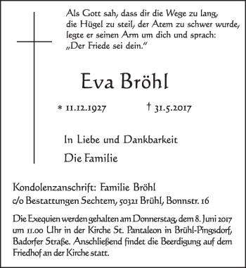 Anzeige von Eva Bröhl von  Schlossbote/Werbekurier 