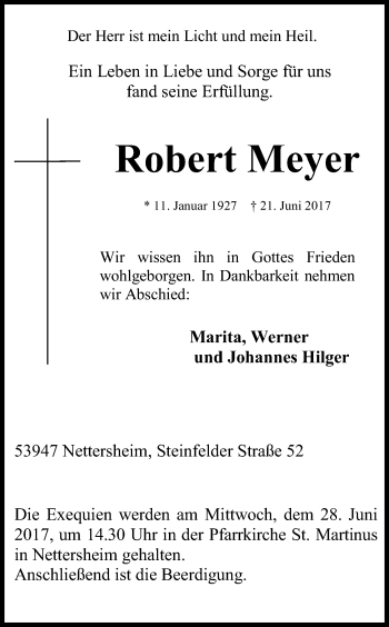 Anzeige von Robert Meyer von Kölner Stadt-Anzeiger / Kölnische Rundschau / Express