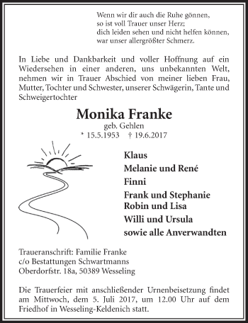Anzeige von Monika Franke von  Schlossbote/Werbekurier 