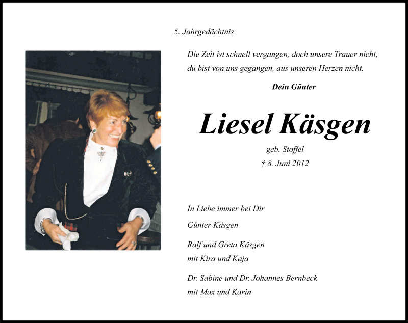  Traueranzeige für Liesel Käsgen vom 10.06.2017 aus Kölner Stadt-Anzeiger / Kölnische Rundschau / Express